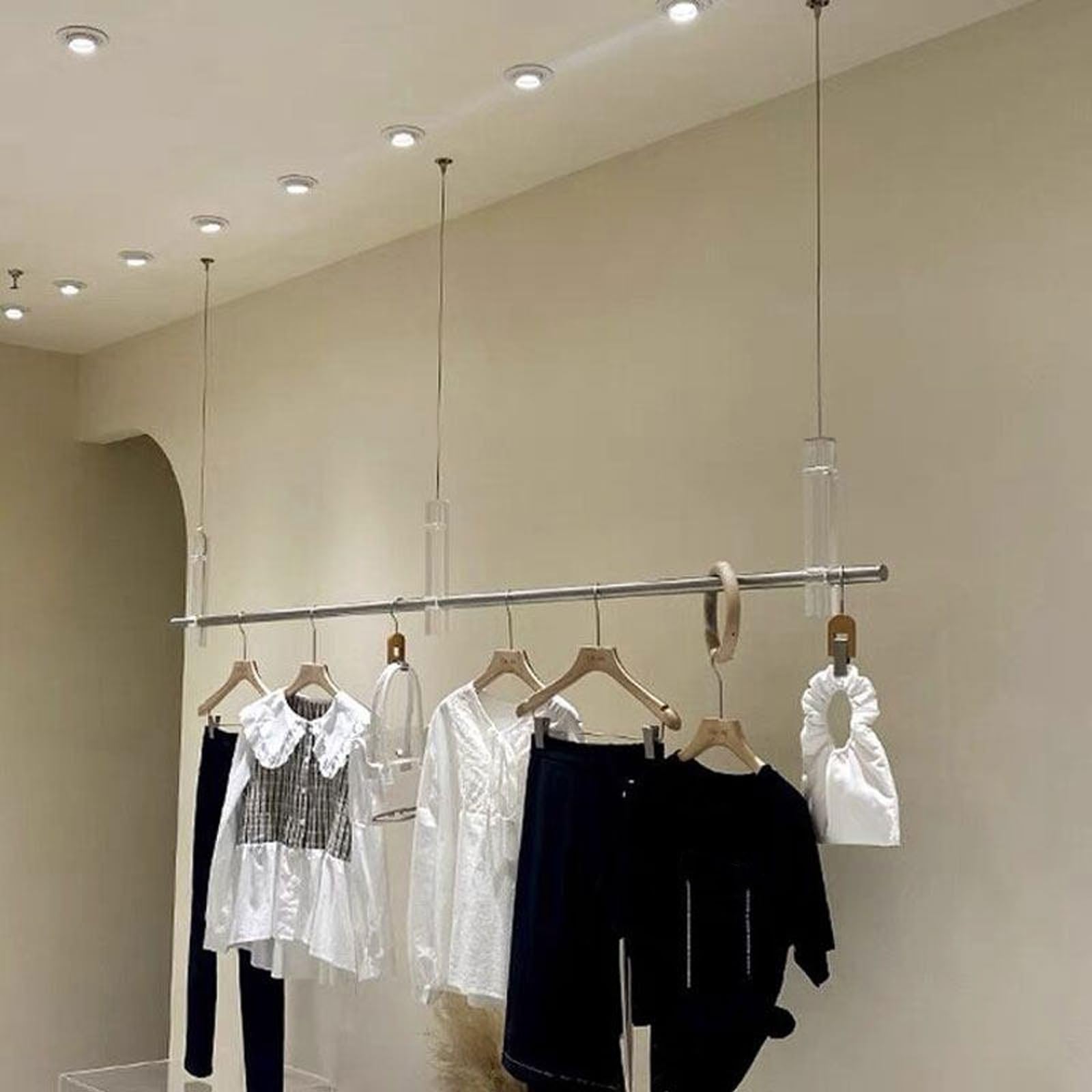 YNBSHGAA Ceiling-Mounted Garment Rack for Wedding Dresses - Adjustable Stainless Steel Clothes Rod - Ideal for Space-Saving nization and Display,size_name-150cm/59in