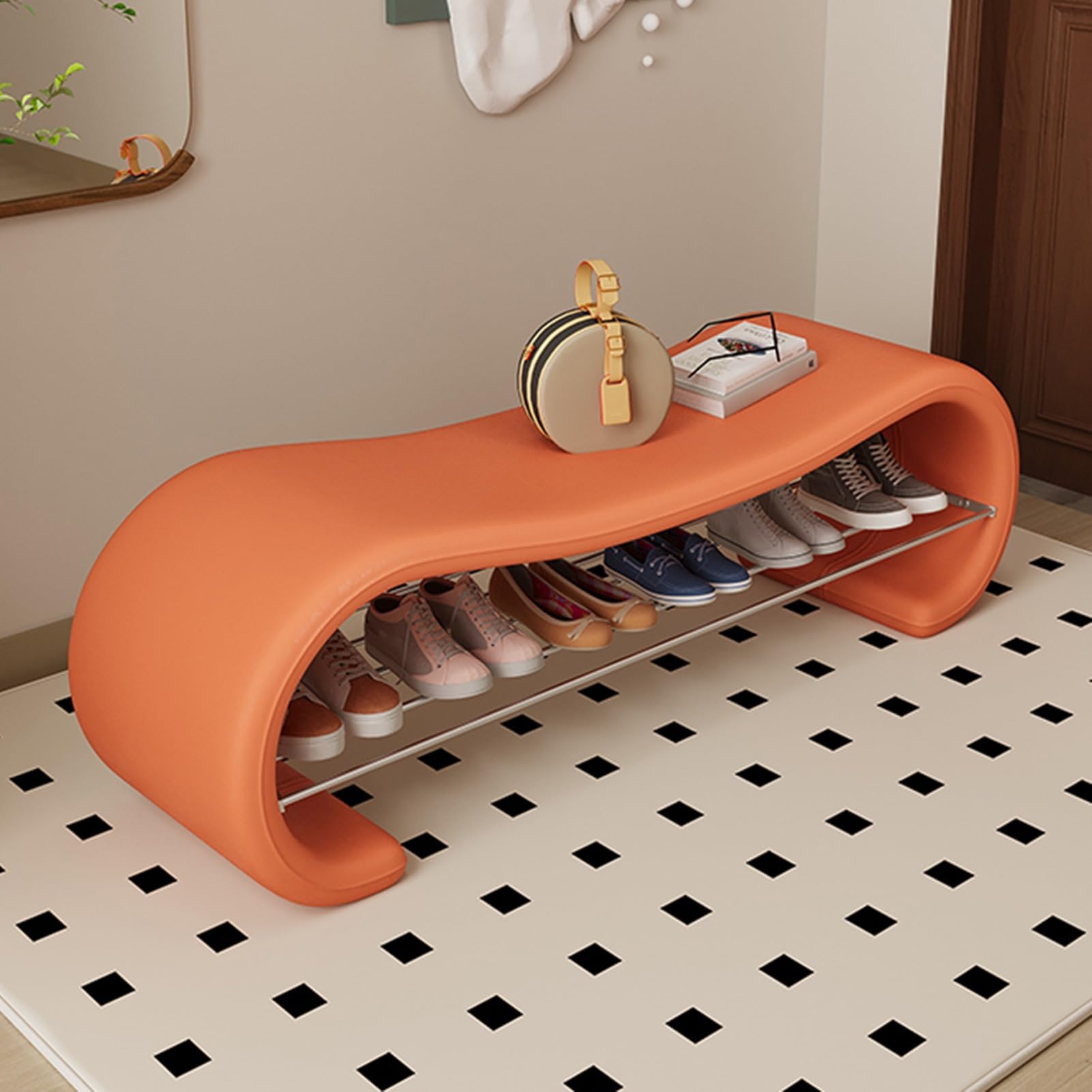 Étagère à chaussures avec banc intégré à 2 niveaux en bois