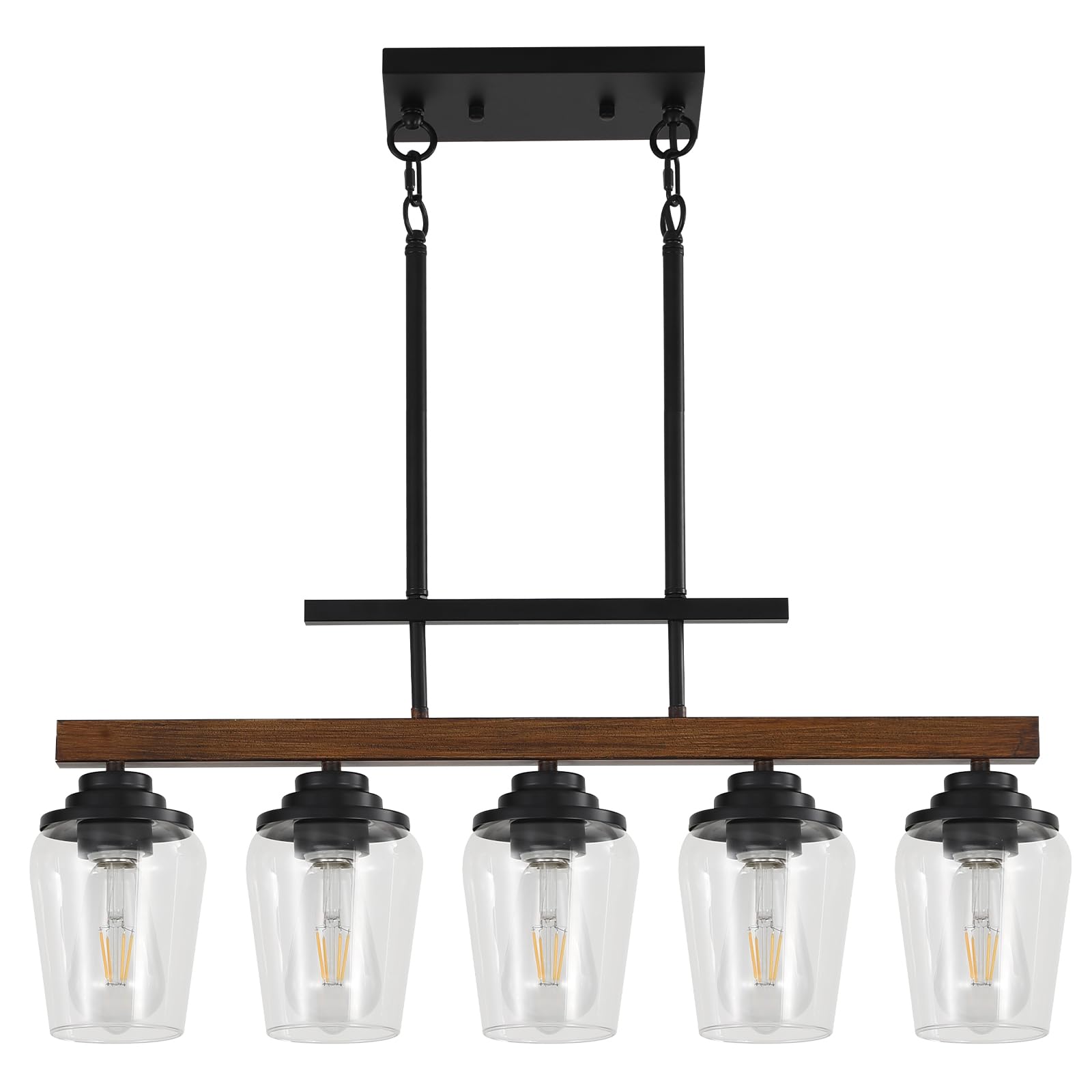 SEEBLEN Farmhouse Pendant Light Fixture – 3-Light Dining Room Light With Wood Grain Finish, 39" Adjustable Height, For Kitchen Island, Dining Table, Bar & Sink