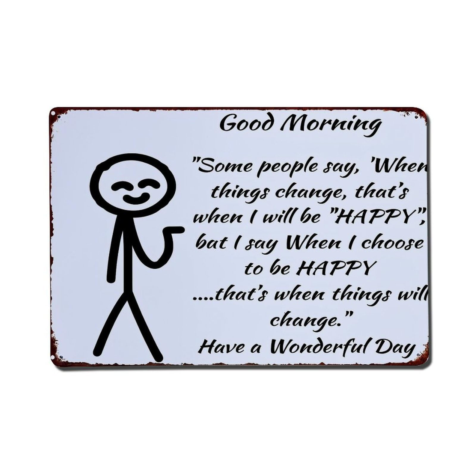 Jdfenggu Vintage Good Morning Happy Stick Figure Retro Metal Tin Sign, Metal Poster For Bar, Home, Man Cave, Kitchen, Laundry Room Art Decor 8X12 Inch