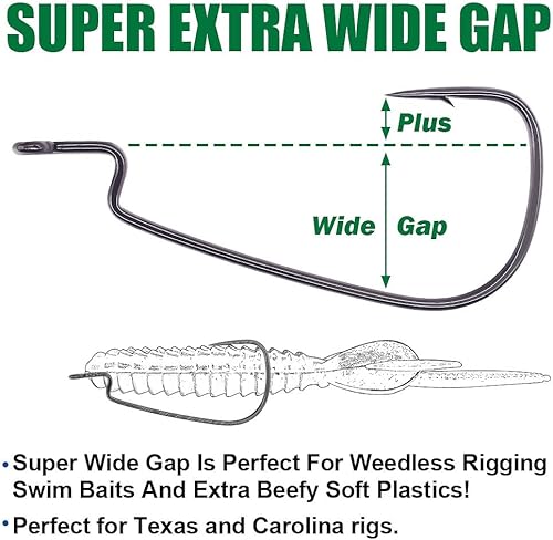 Miniatura 2 de Ewg-Hooks-for-Fishing-Texas-Rig-Hooks-Offset-Extra-Wide-Gap-Gap-Gap - Juego de gancho de gusano de agua dulce Gusanos de goma de lubina a granel Big