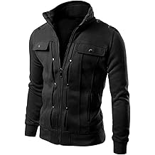 Mens Fashion Stand Collar Tactical Jackets Slim Fit Fleece Lined Cargo Jacket Full Zip Cosplay Costume