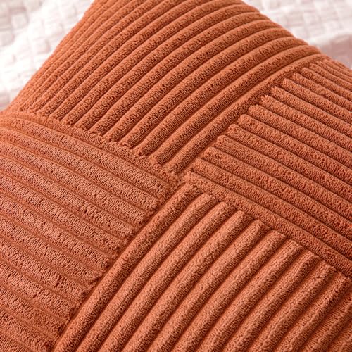 Image of MIULEE Burnt Orange Decorative Lumbar Throw Pillow Covers 12x20 Inch for Couch Bed Sofa Pack of 2 Boho Fall Farmhouse Throw Pillows Soft Cross Corduroy Patchwork Textured Cushion Cases