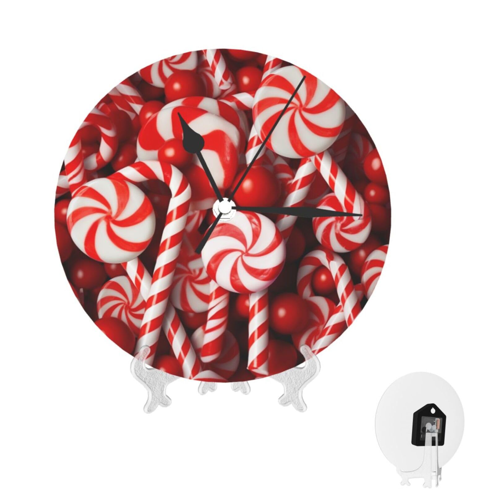 Grande horloge analogique Candy Canes décorative moderne en 25,4 cm