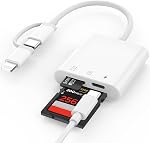 SD Card Reader for iPhone, 3 in 1 Memory Card Adapter with Micro SD TF Dual Card Slot, Plug and Play