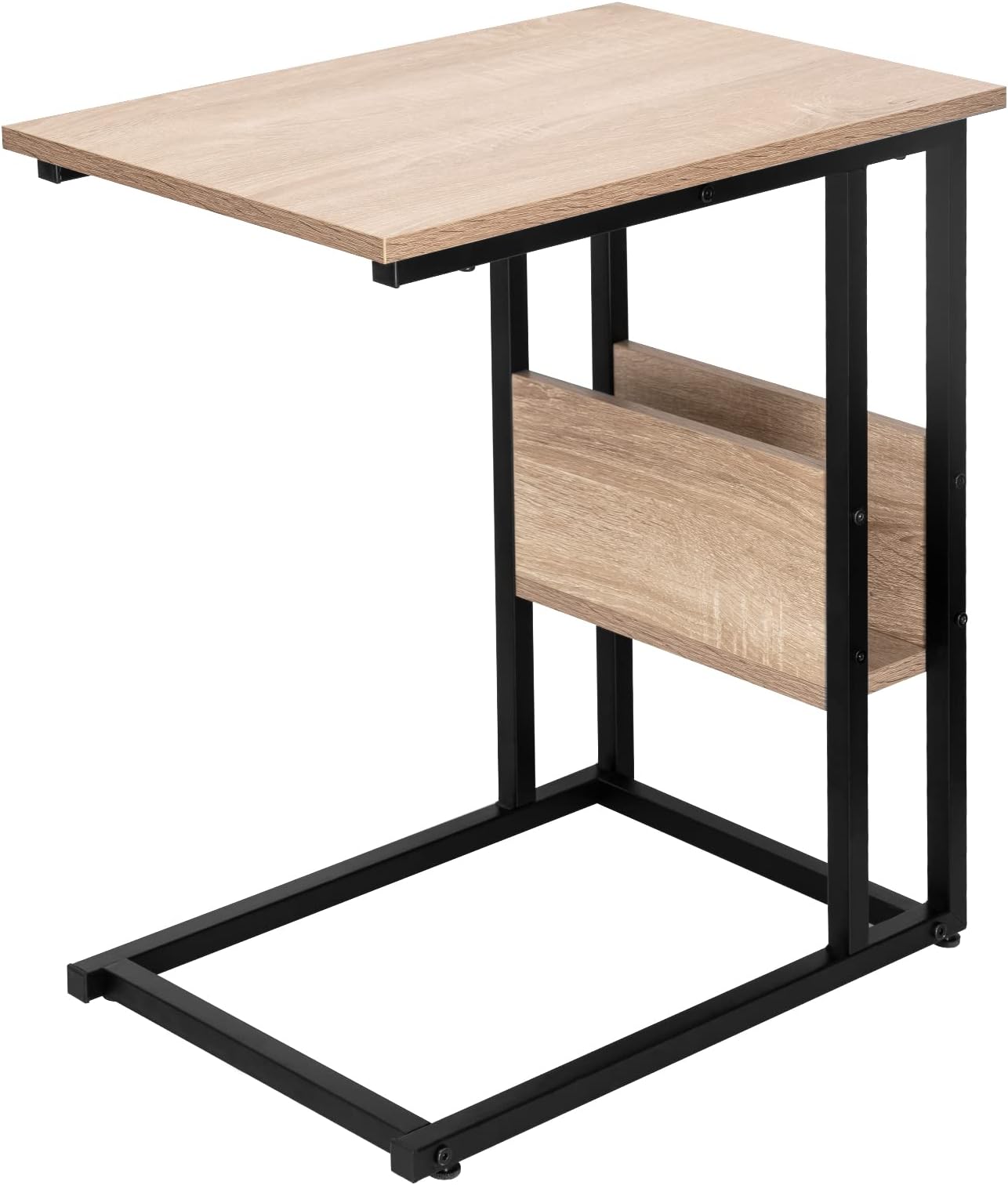 WOLTU End Table Sofa Side Table with Storage C-shape Coffee Table Nightstand Laptop Table, Metal Frame, MDF Table Top, 55x36x59.5cm, Light Oak, TS79hei