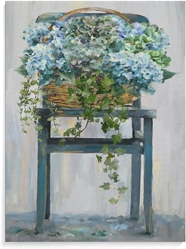 Pósteres de pintura de hortensias azules, decoración de pared de flores para patio, cocina, lienzo artístico, cuadro moderno, oficina, familia,