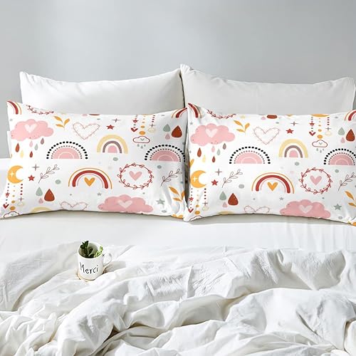Miniatura 5 de Erosebridal Juego de edredón de arcoíris y 2 fundas de almohada para niñas, juego de edredón de corazón de amor rosa, tamaño matrimonial, juego de