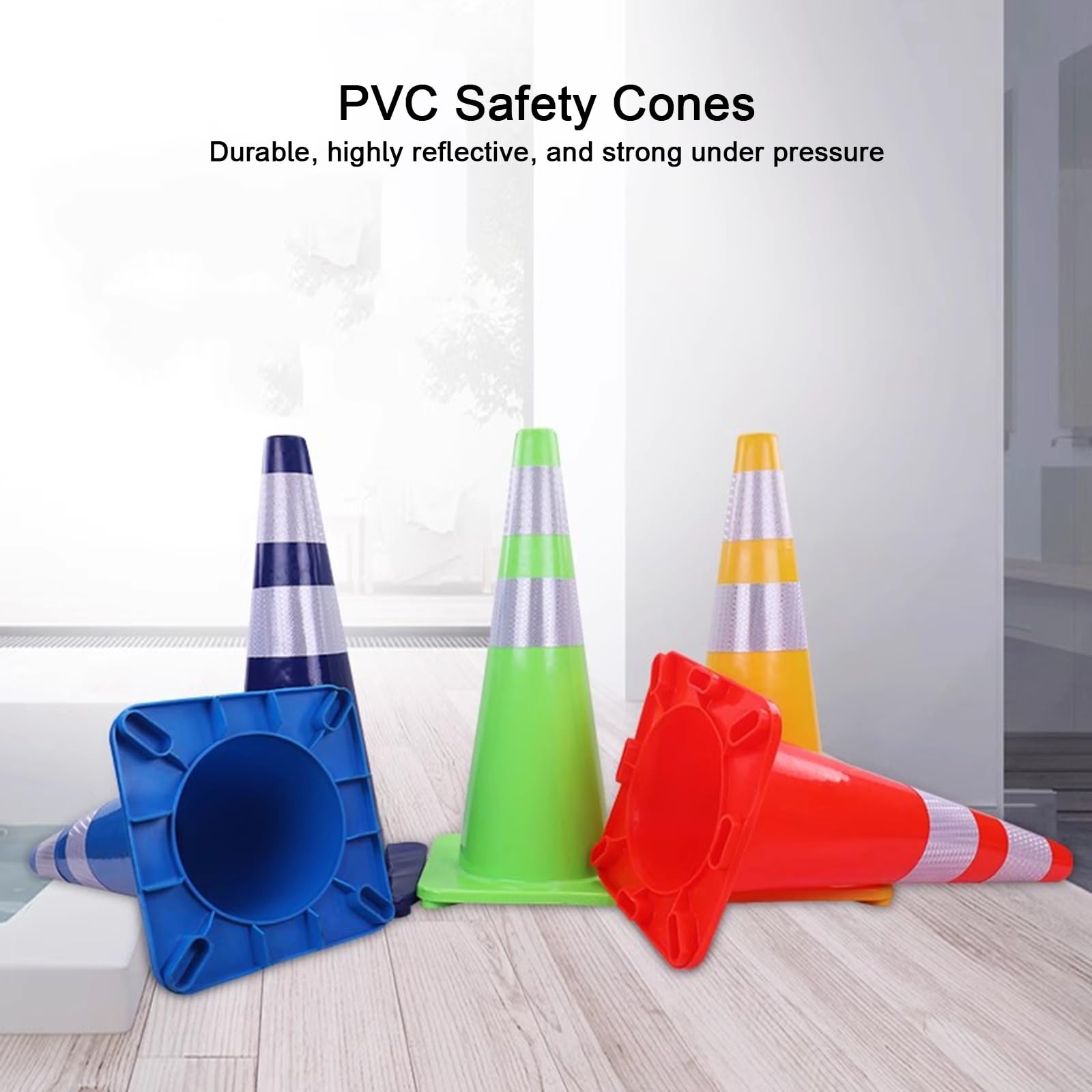 Conos Señalizacion de 70 Cm, Conos de Advertencia de PVC, con Anillo Reflectante, Resistente a la Intemperie, para Estacionamientos, Obras y Carreteras (2 Unidades)(Blue)