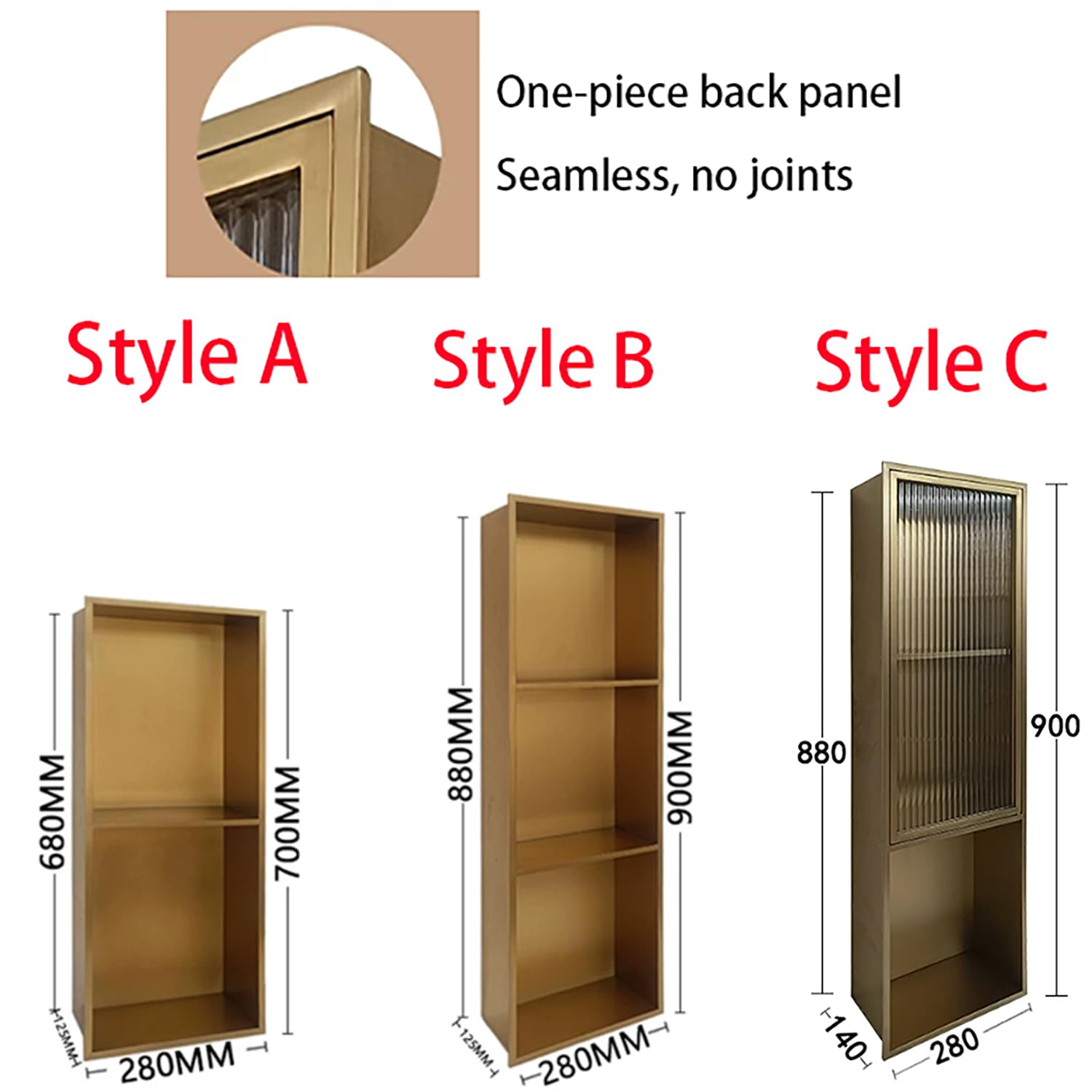 Portarrollos Empotrado Nicho Empotrado para El Cuarto De Baño con Puerta De Cristal Estantería para El Cuarto De Baño Armarios Empotrados para Cocinas Y Salones,Gold/c