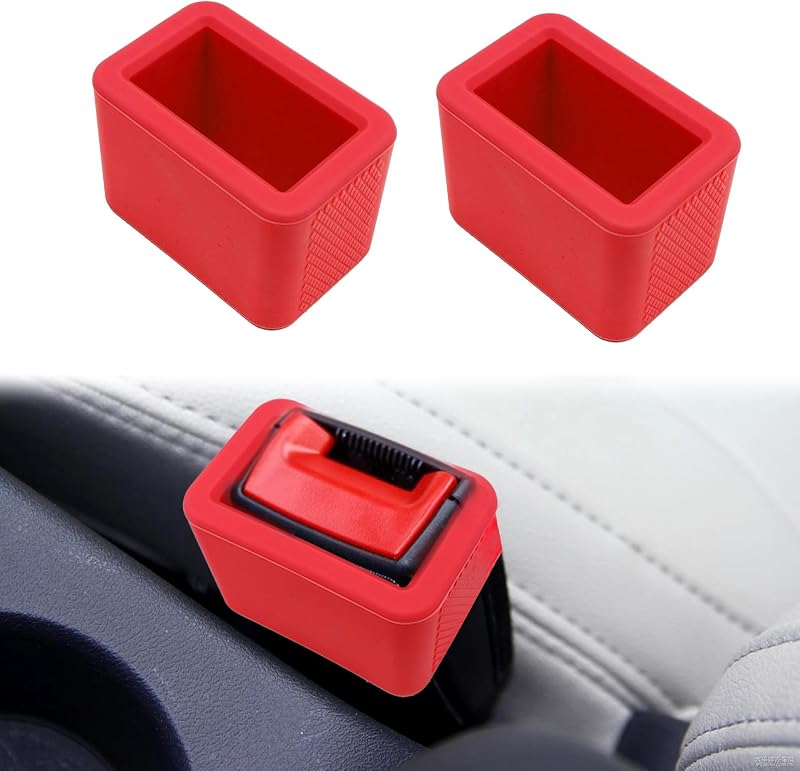Suporte de Fivela do Cinto de Segurança Vrasly em Silicone para Banco Traseiro – Pacote com 2, Vermelho
