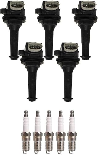 ENA Juego de 5 bobinas de encendido y 5 bujías de platino compatibles con Volvo C30 C70 S40 S60 V50 V60 V70 XC60 XC70 2.5L 2.4L L5 repuesto para