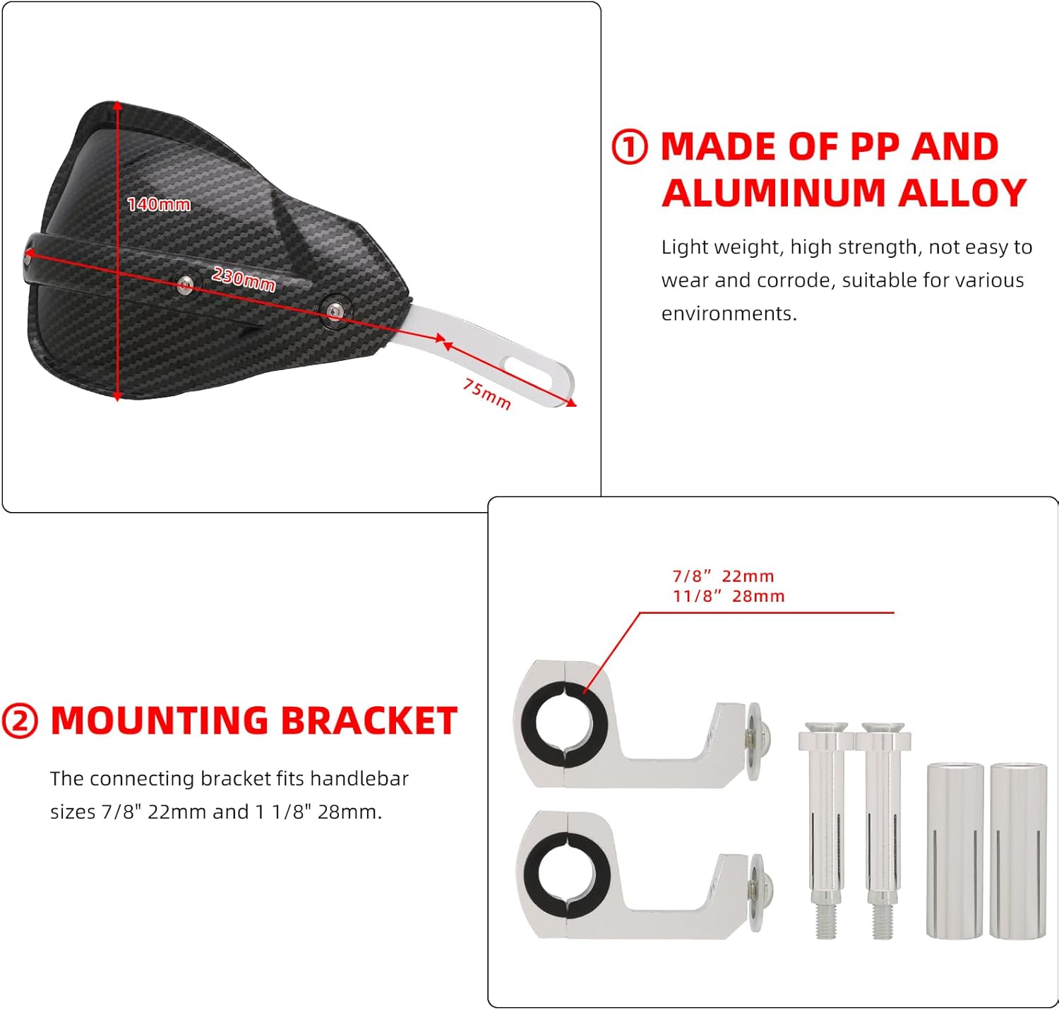 JFG RACING Dirt Bike Handguards,Imitation Carbon Fiber Universal Motorcycle Handguards Hand Guards for 7/8'' and 1 1/8'' Brush Bar ATV Pit off Road Motocross Enduro MX