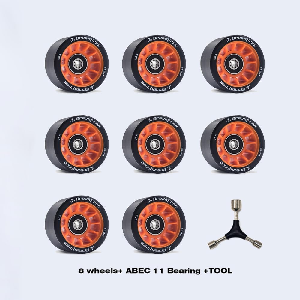 B BREAKFREE 59x38mm 8 Pieces 90A With Bearings and Mounting Tools Roller Skate Wheels,Durable Wear-Resistant-Well Rebound Wheels for Indoor or Outdoor Double Row Skating