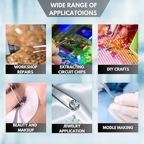 Miniatura 5 de Juego de 2 pinzas de soldadura de precisión, pinzas electrónicas industriales, incluye pinzas rectas de punta fina y pinzas de precisión de punta