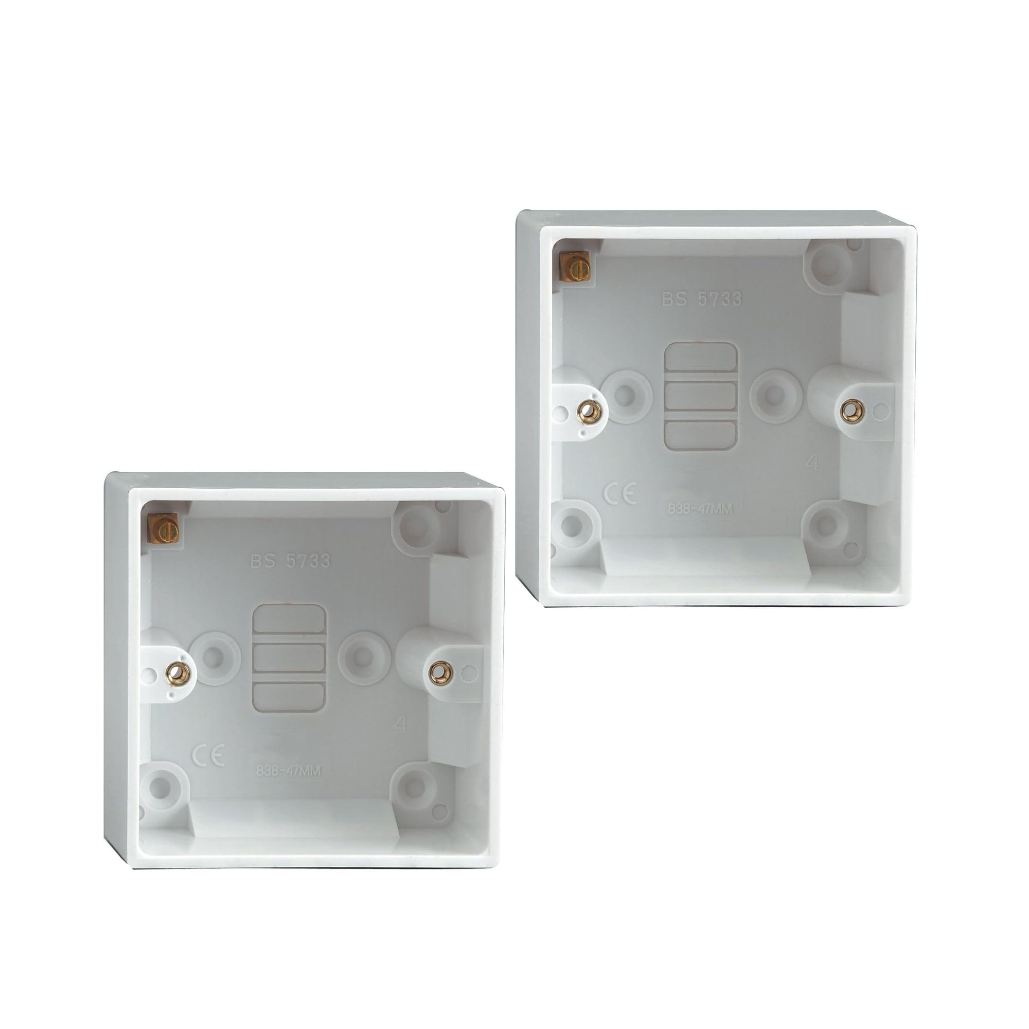 Extra Deep Moulded Surface Mounted Pattress Back Box 1-Gang Single 47mm - White x 2PCS