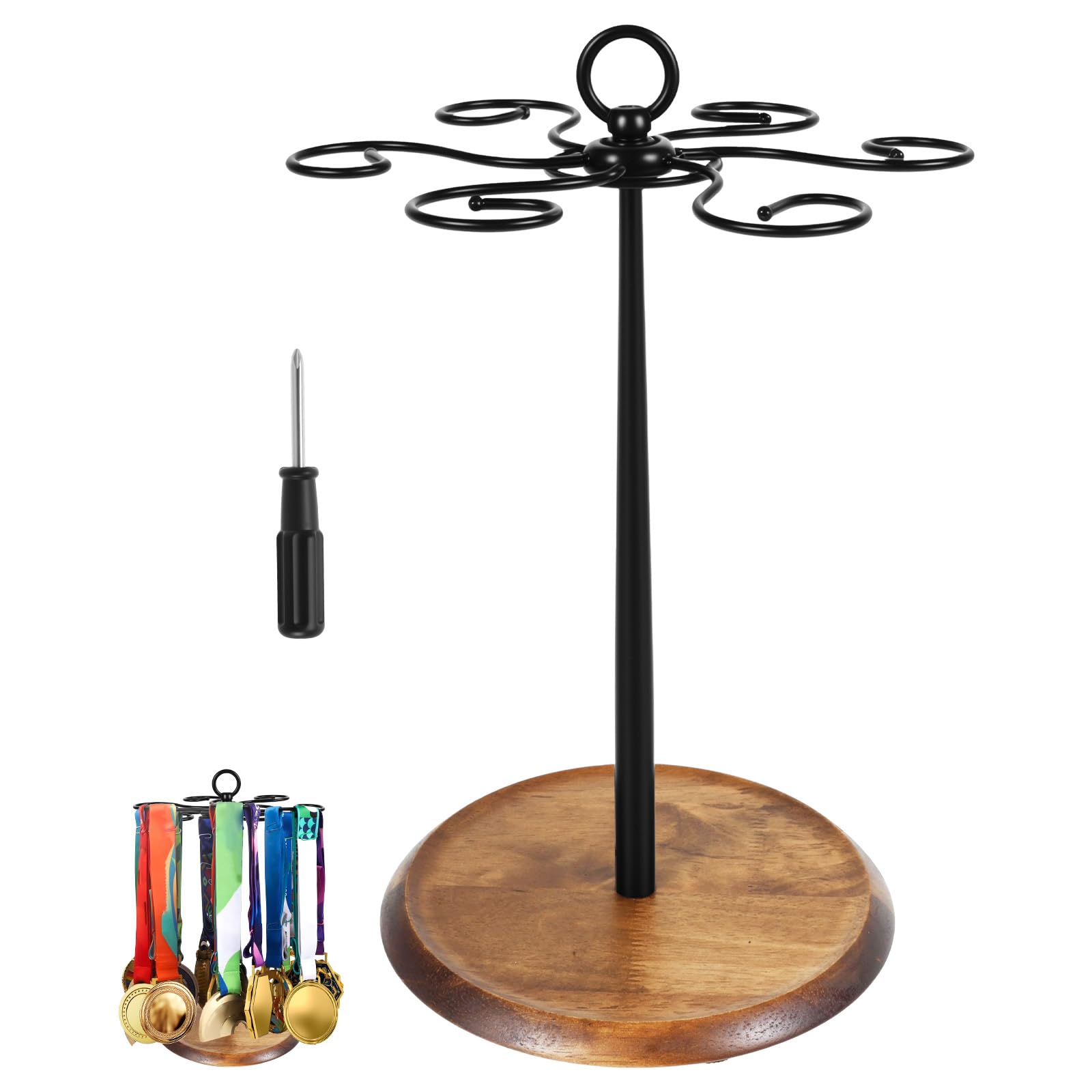 Jokapy Black 360 Degree Rotating Medal Hanger Display Wine Glass Holder Champagne Glass Organizer Rack Award Holder Stand For Display