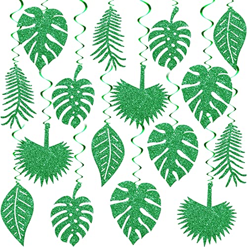 32 Pcs Hawaiian Luau Party Palm Leaves Swirl Decorations Hanging Ceiling Green Decoration Tropical Party for Summer Baby Shower Birthday Supplies (Multi Style)