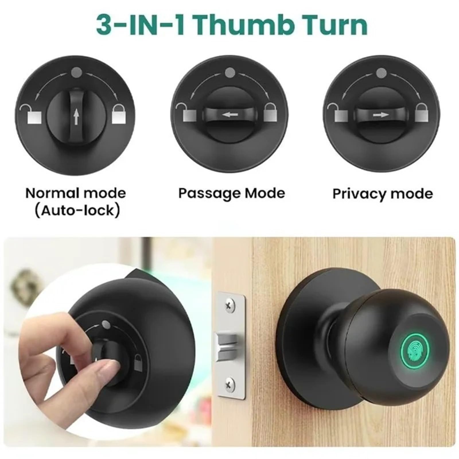 Kontrola aplikacji Bluetooth Inteligentny zamek bezkluczykowy Klamka do drzwi Cyfrowy elektroniczny z czytnikiem linii papilarnych Biuro Handlowe(Nero)