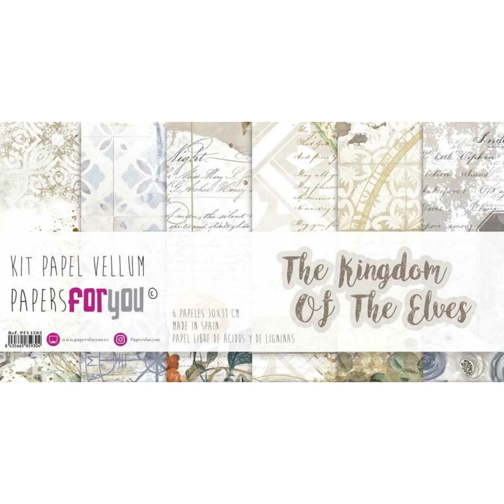 PAPERSFORYOU Papers For You - Vellum Paper Kit for Scrapbooking and Crafts "The Kingdom of the Elves" Collection | Includes 6 Vegetable Papers with Different Designs | Size 30 x 31 cm (11.8" x 12.2")