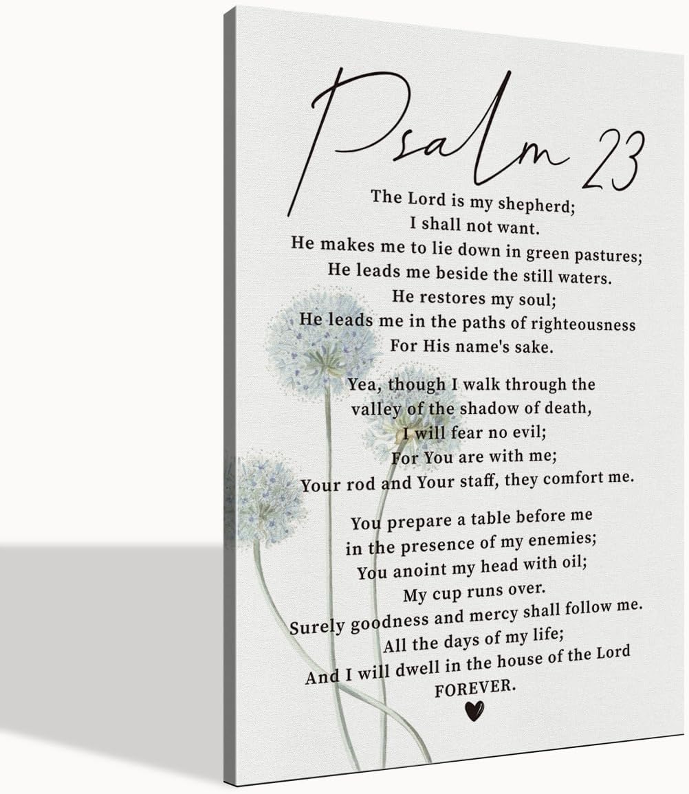 Psalm 23 Wall Art, Psalm 23, Psalms 23 Decor, Scripture Signs Decor, The Lord is My Shepherd, Inspirational Quote Canvas Wall Art, Prayer Room Décor, Christian Wall Décor, Scripture Wall Art 24x16