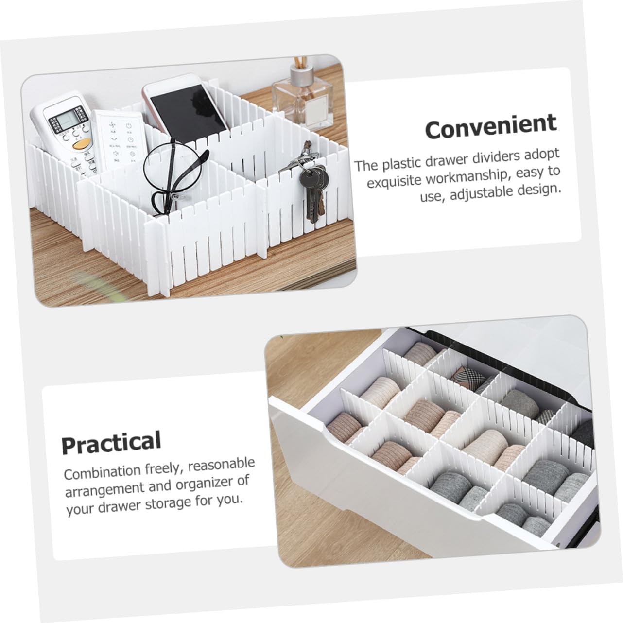 12 divisori regolabili in plastica per cassetti, modulari fai da te per ufficio, cucina, camera da letto e bagno, soluzioni di archiviazione personalizzabili per una nizzazione ordinata