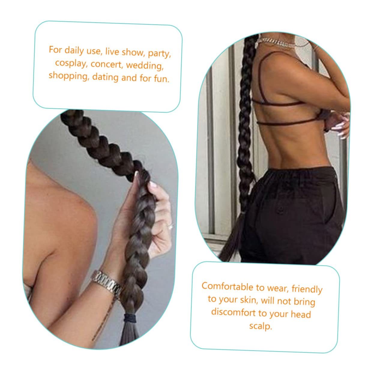 FRCOLOR 8 piezas peluca con gomas para el pelo para mujer, bandas trenzadas para el pelo, pelo sintético, peluca, extensión de de caballo, de de caballo