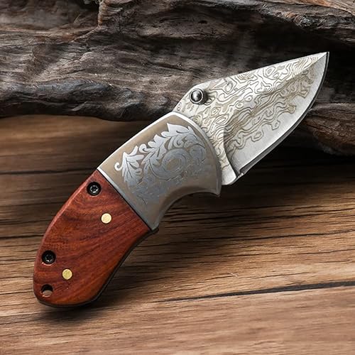 Miniatura 8 de STARDW Mini cuchillo de bolsillo plegable, cuchillos geniales, cuchillo de bolsillo de Damasco, cuchillo de bolsillo EDC para campamento,