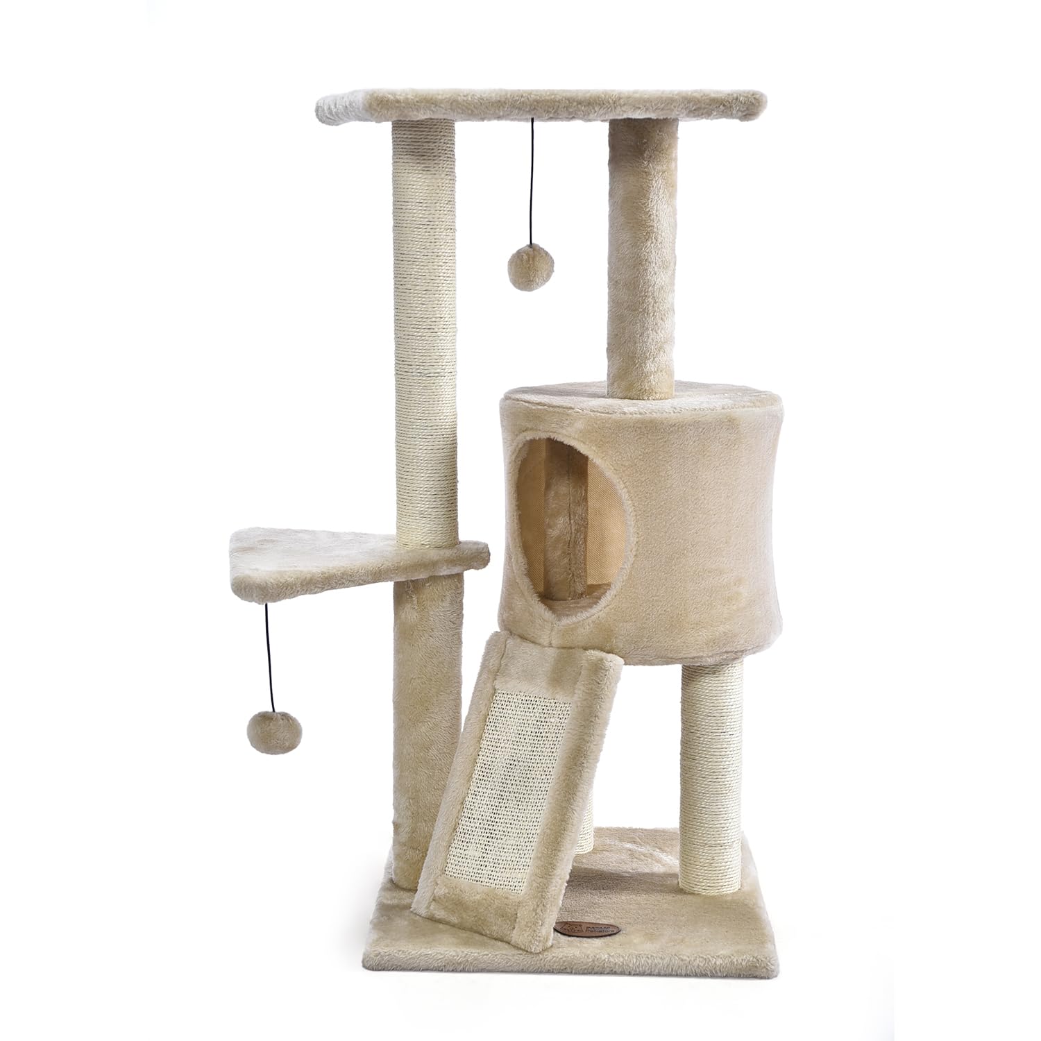 Tiragraffi per Gatti alto 83,5 cm, Graffiatoio in Sisal Casetta con Palline Gioco, Cuccia per Gatti - Toys Beige