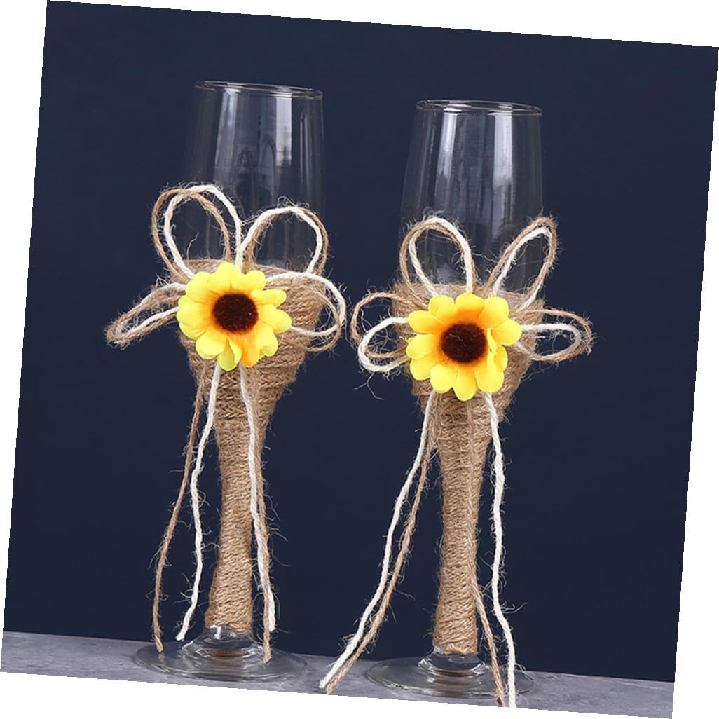 Creative Sunflower Glass Goblets Rustic Handmade Hemp Rope Wine Cups Safe Glass Material Unique Decorative Flutes for Wedding Party Bars Home and Restaurant Use
