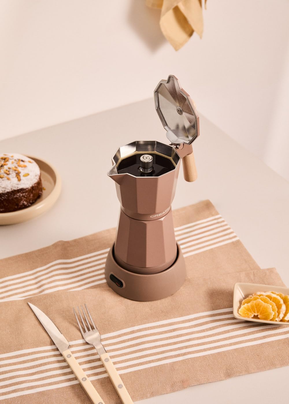 CREATE / THERA MOKA ELECTRIC/Cafetière italienne électrique moka/Fonction maintien au chaud, 300 ml, capacité de 6 tasses, conserve la chaleur, base 360º, facile à nettoyer et sans BPA, 480W