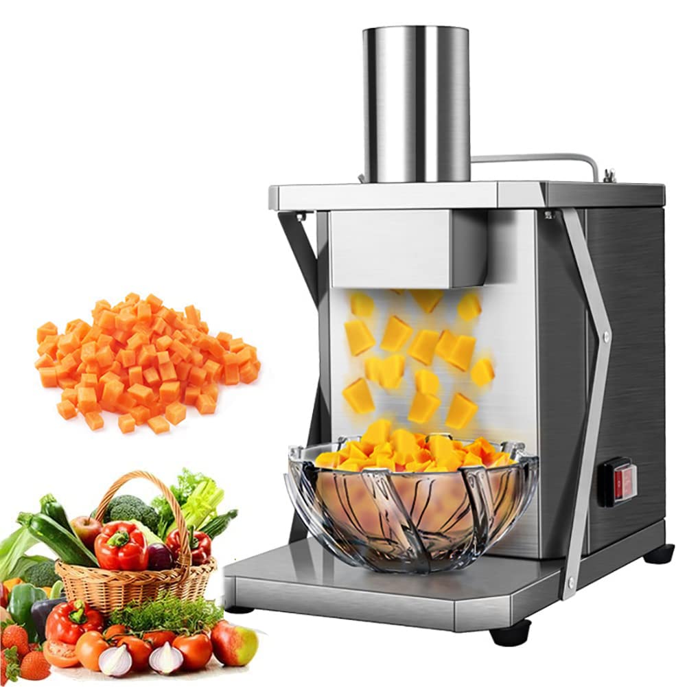 AYCDL Electric Vegetable Dicer, Commercial 200W Vegetable Chopper Dicer Shredder with 6/8/10/12/15mm Blades, Automatic Onion Potato Cutter Food Processor Fruit Cutting Machine