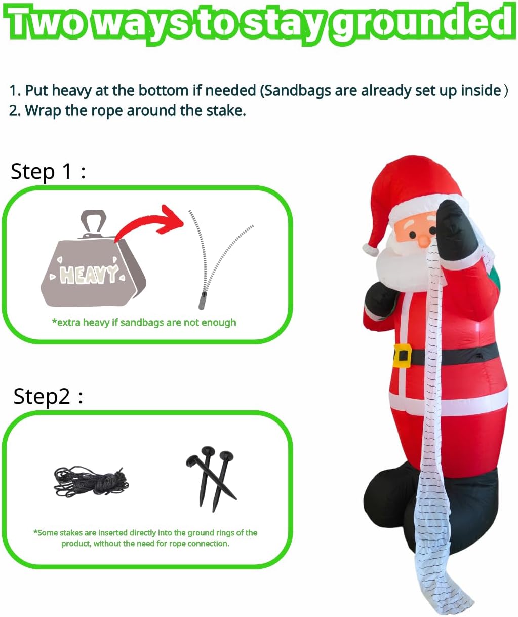 PTS 6FT Inflatable Santa with List Outdoor Decoration, Christmas Blow Up Yard Decorations, Built-in LED Lights Inflatables Xmas Holiday Funny Decor for Indoor Lawn Garden - Image 4