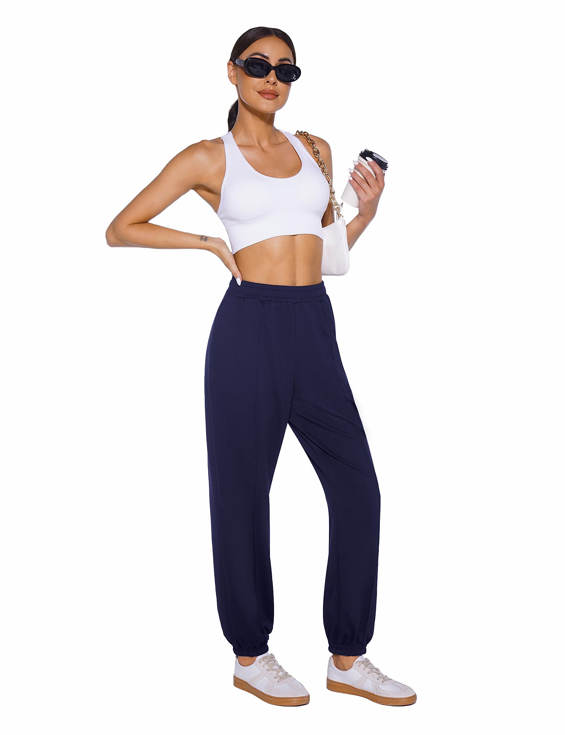 Demegimi Pantaloni Sportivi Donna a Vita Alta Pantaloni della Tuta Donna in Cotone con Tasche Pantaloni Jogger Leggeri per Jogging Fitness Sport Yoga