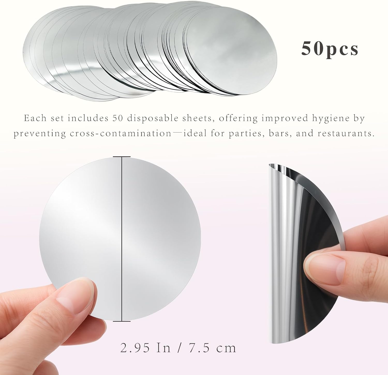 Silver Wine Pouring Discs Set of 50-Pack, Reusable Thin Liquor & Whisky Pourer Disks for Wine, Beer and Beverage Dispensing