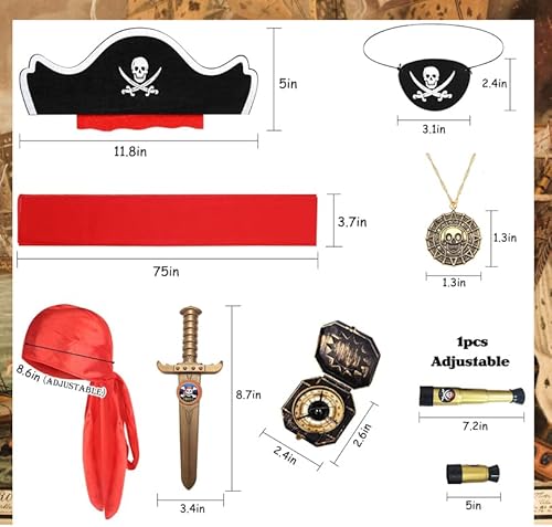 Gz-Laopaitou 8 Pcs Pirate Accessories Set Kids Captain Pirate Role Play Pirate Costume Accessories Halloween Party Pirate Cosplay thumb #1