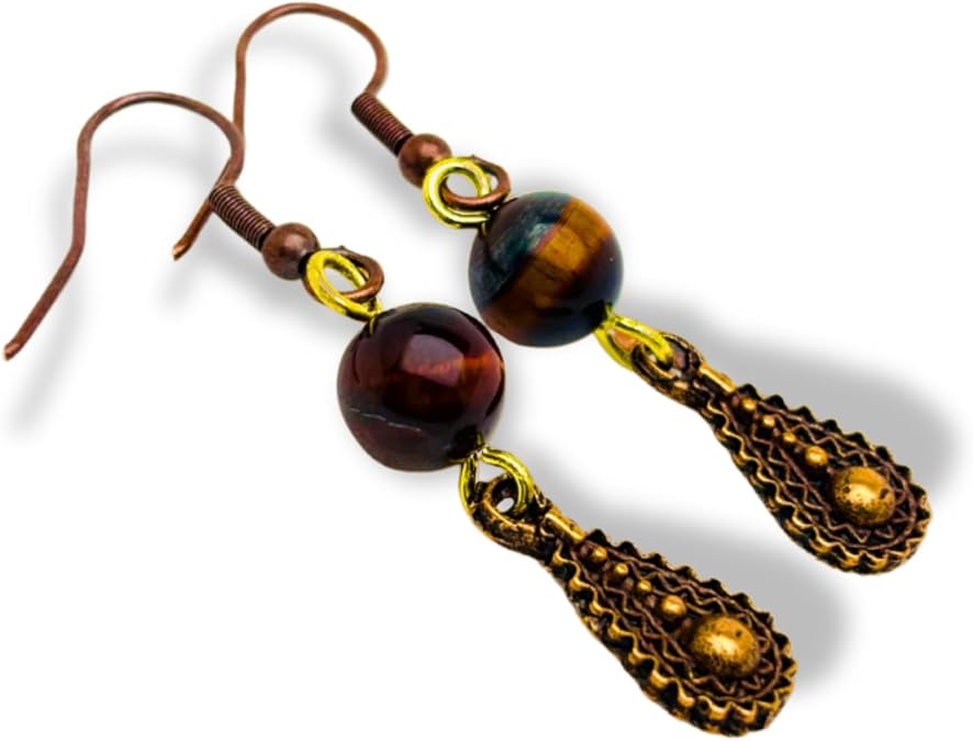 Kadın Kaplan Gözü Doğal Taş Bileklik ve Küpe Seti – 8 mm Küre Kesim, Esnek Bileklik 18-19 cm, Şık Sallantılı Küpe, Kadınlar İçin Şık Hediye