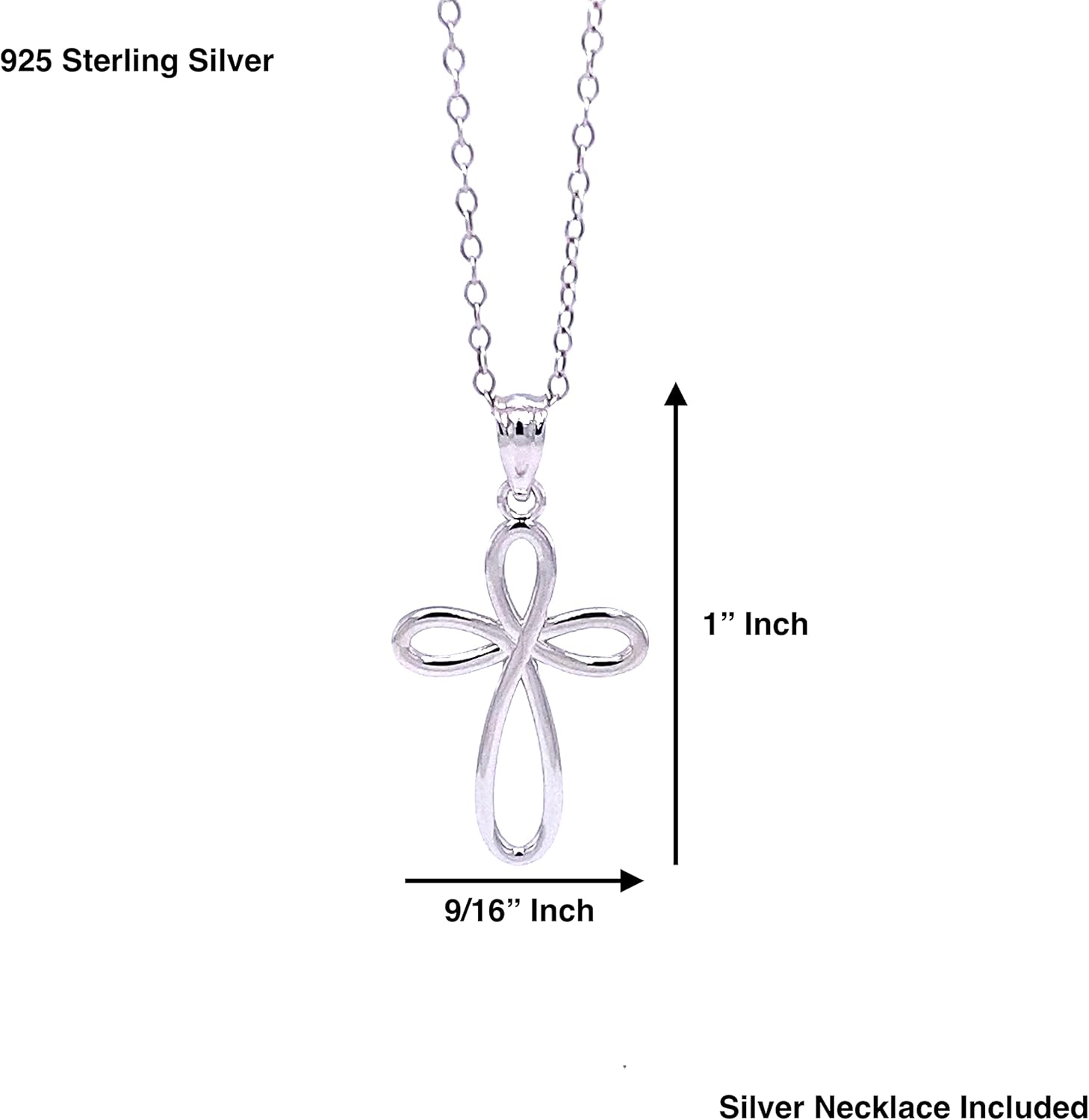 Charm America - Silver Rounded Cross Pendant Necklace- 925 Sterling Silver- Silver Adjustable Necklace 16"-18" - Image 3