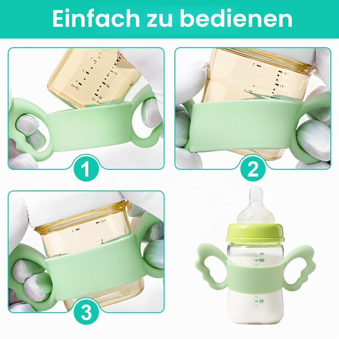 Babyflaschen Griff Silikon 2 Stück Flaschenhalter Griff Babyflasche Trinklernflasche Zubehör BPA-frei rutschfest ergonomisch Greifhilfe Kleinkinder Stillflasche Trinkflasche Babygriff