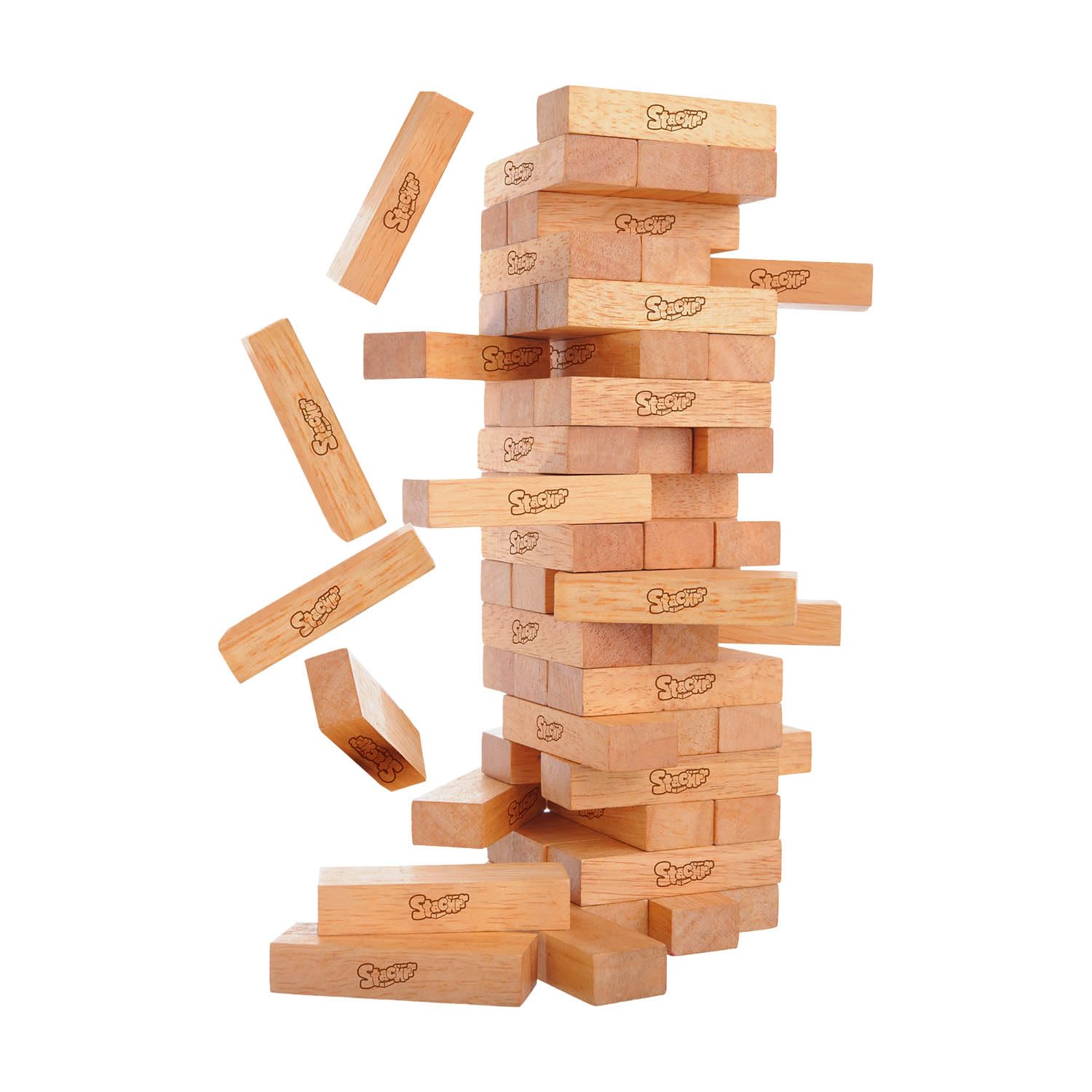 SKOODLE Stackrr Tumbling Tower Tabletop Game With 54 Precision Wooden Blocks Of Premium Beachwood, Fun Game For Adults And Kids, 1 Or More Players (Giant)