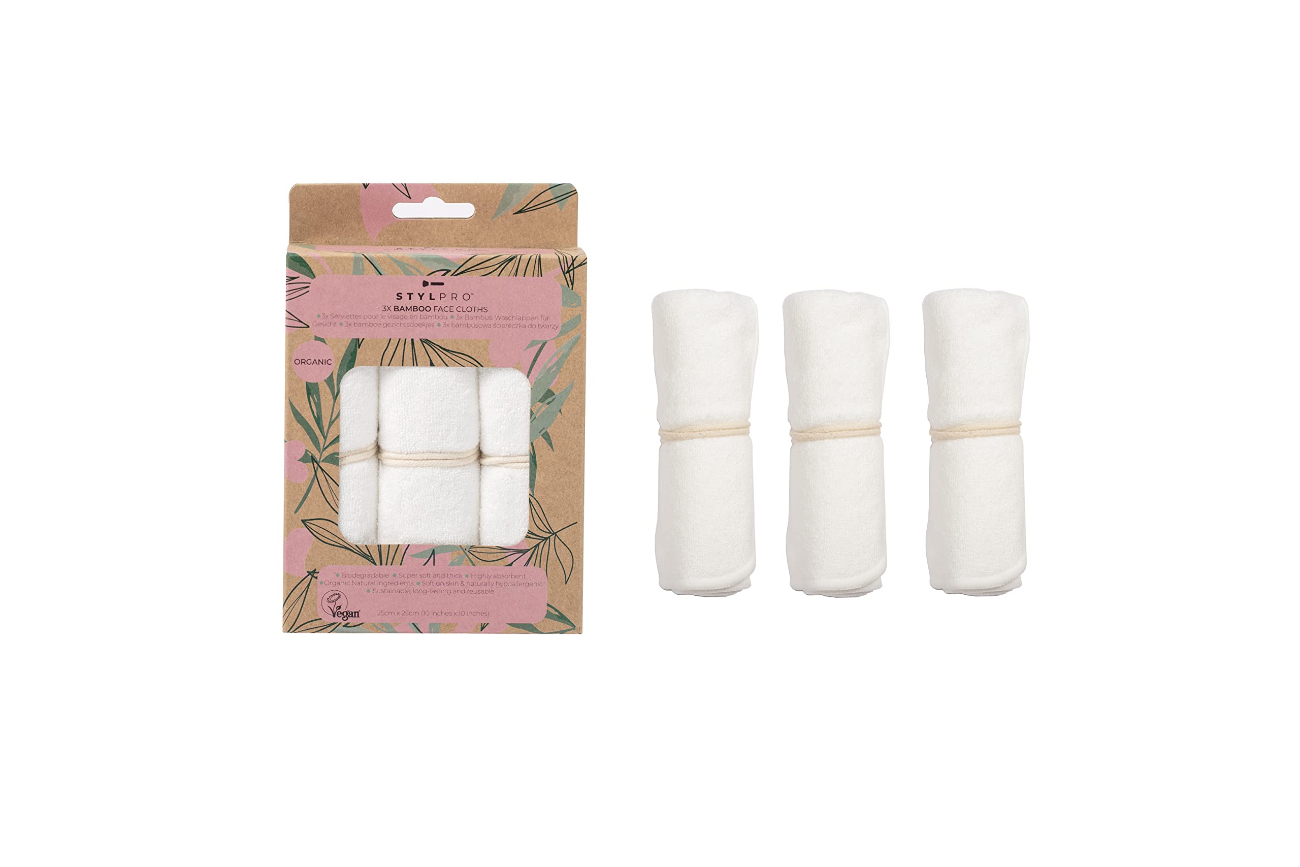 STYLPRO Bamboo Face Cloths 3 Pack – Soft Reusable Flannel Face Cloths for Washing Face – Eco-Friendly Washcloths for Baby or Skin Care – Large Bamboo Flannels for Sensitive Skin