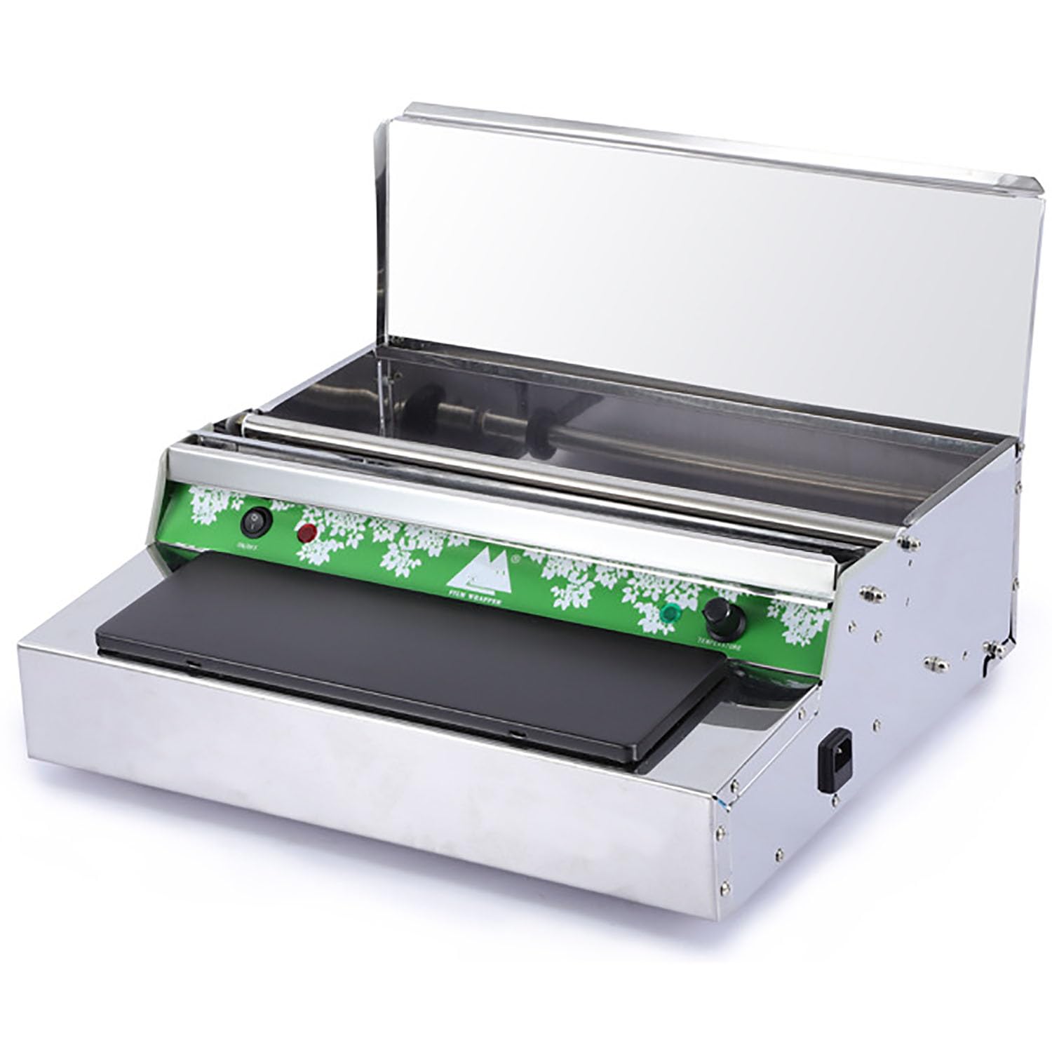 Macchina di sigillamento del film di riscaldamento, involucro alimentare commerciale con larghezza massima di 450mm, temperatura regolabile 60-150°C per supermercati, imballaggi alimentari, negozi di