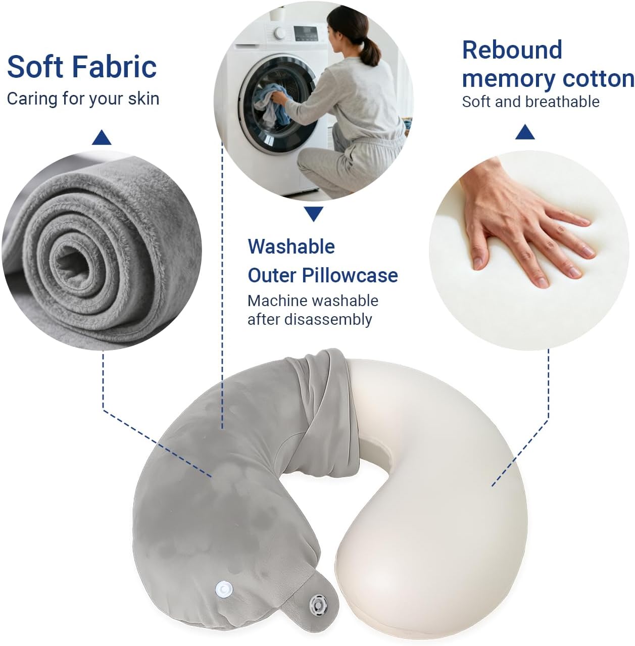 Travel Pillow with Removable Large Hood, Memory Foam Neck Pillow for Airplane, Car, Train Travel Sleeping & Rest, with Soft Cover (Gray) - Image 2