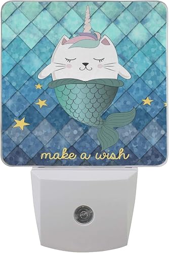 Miniatura 2 de ZOEO Luz nocturna de unicornio gato pez océano azul enchufable lámpara de noche LED con sensor de luz baño inodoro dormitorio cocina pared