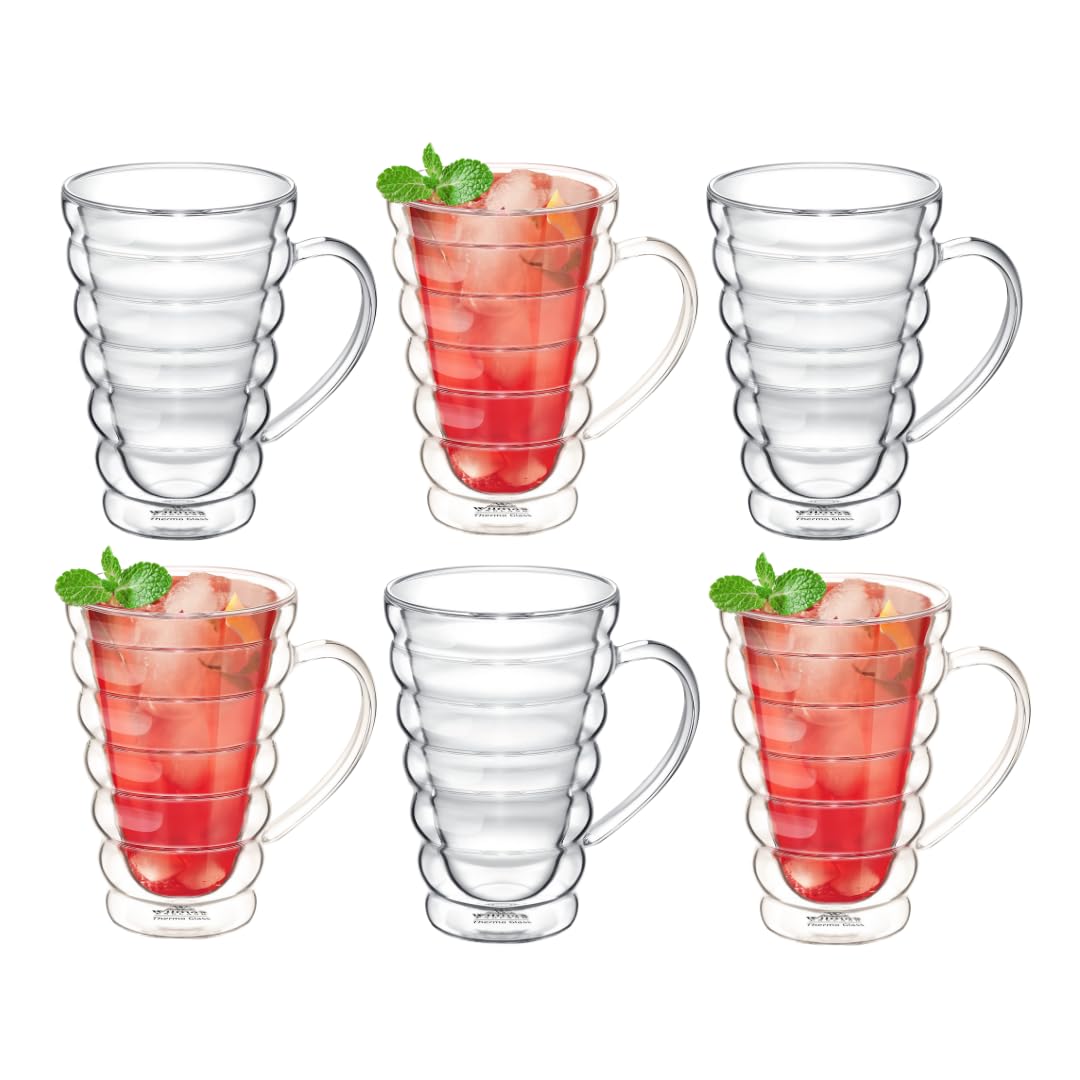 Dubbelwandige glazen met handvat, 250 ml, set van 4 stuks, houdt warmte vast, koffie, cappuccino