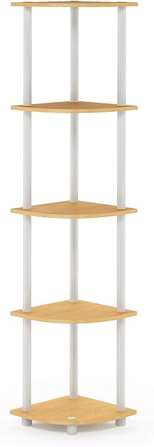 Furinno 5-Tier Corner Shelf, Wood, Beech and White, one size