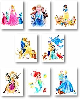 | Princess Wall Art Poster Prints | Princess Wall Art | Set of 8 UNFRAMED (8'' x 10'') | Posters for Girls Room | Princess Room Decor