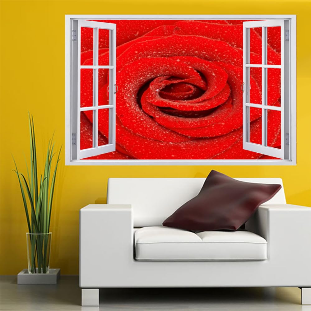 Sticker Mural 3D Rose Rouge Stickers Muraux Smashed Art Imperméable Fleur Tatouage Mural En Vinyle Pour Enfants Chambre Salon Salle De Jeux Bébé Pépinière Décor À La Maison