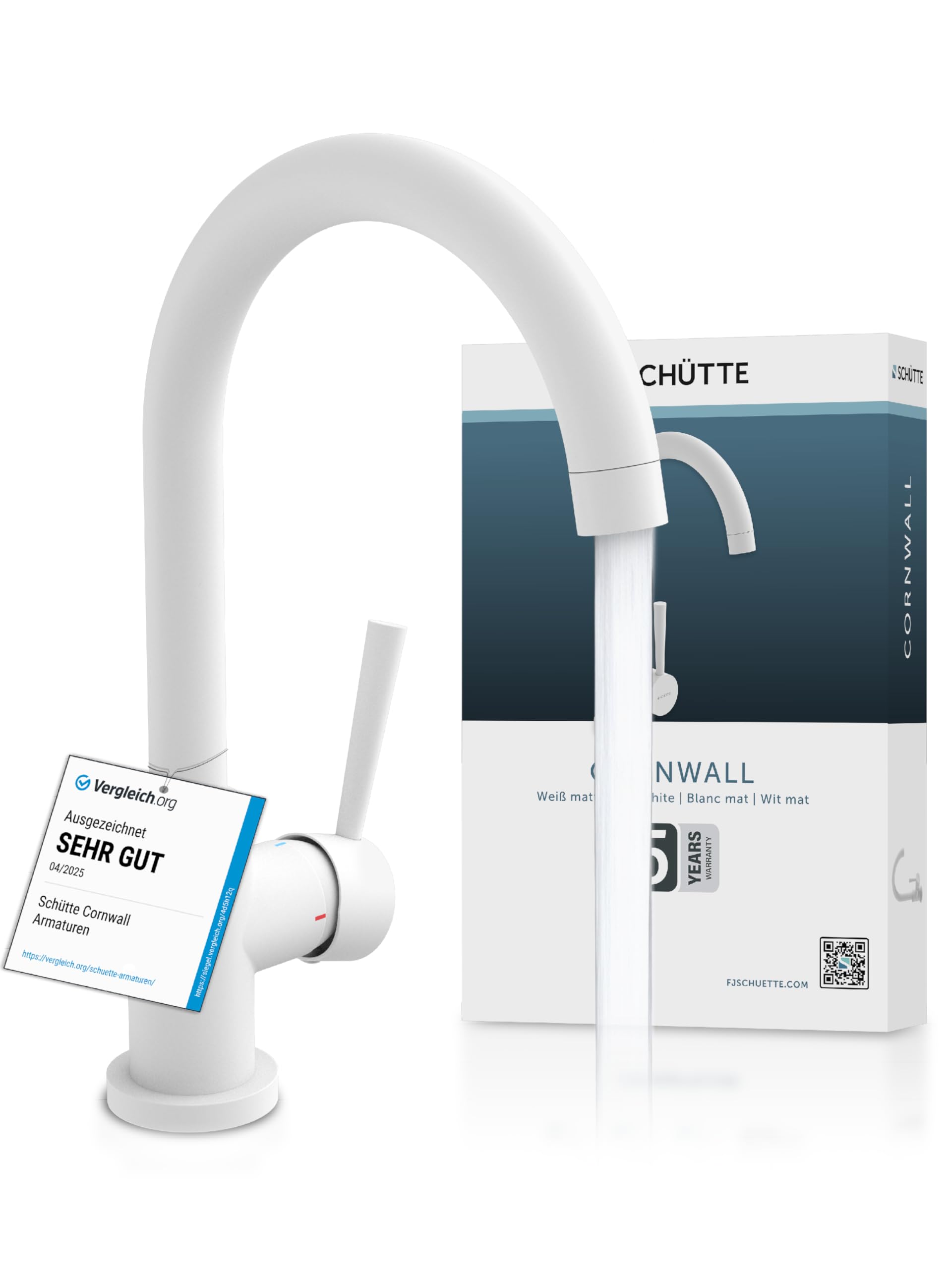 SCHÜTTE 79161 Küchenarmatur CORNWALL, 360 Grad schwenkbarer Wasserhahn Küche, Mischbatterie für die Spüle mit Einhebelmischer, Spültischarmatur Küchenspüle in Weiß