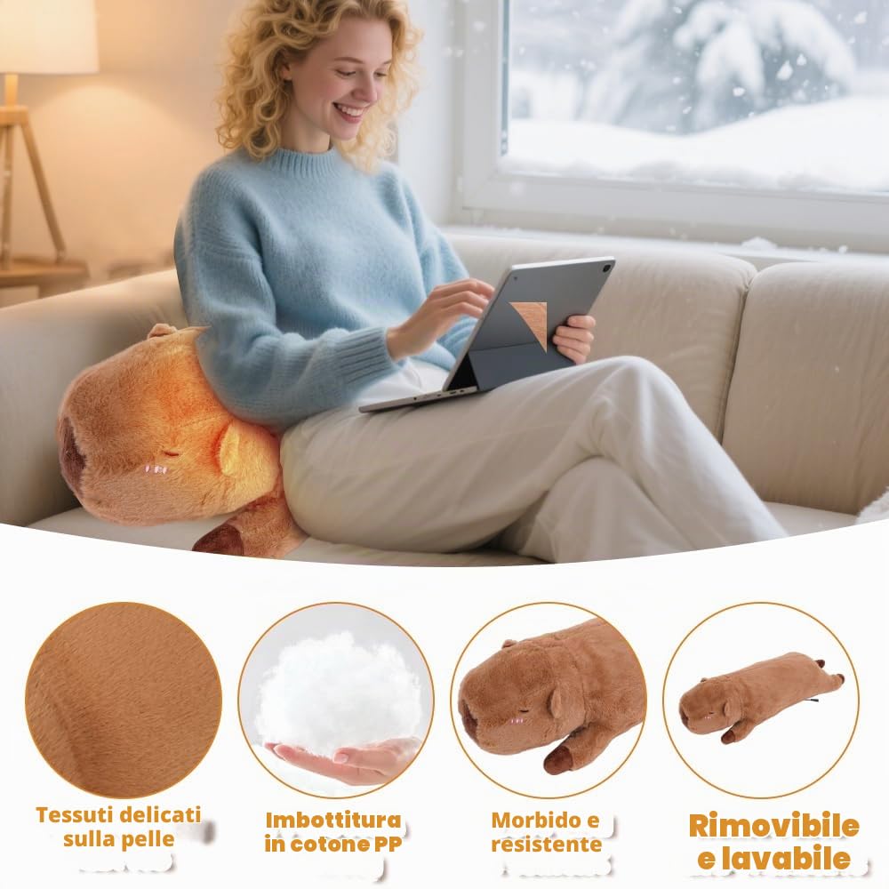 Capybara Termoforo Elettrico, 48 x 18 cm Cuscino Termico Elettrico avec Interfaccia USB, 5 Réglages de Température, Spegnimento temporizzato, Per L'Uso su Collo, Schiena, Spalle e Addome